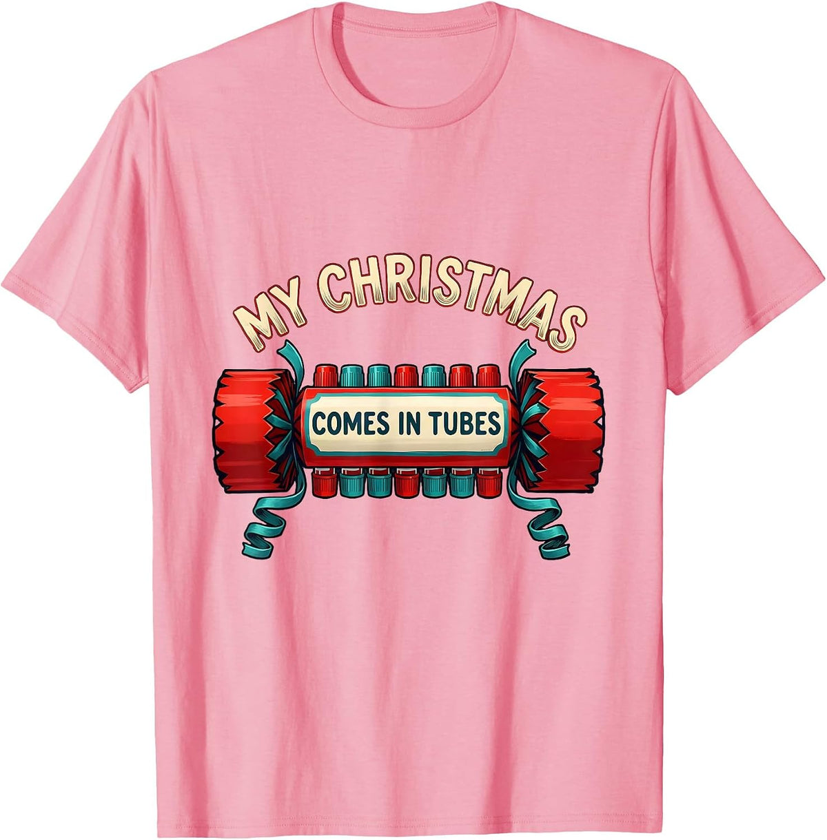 Men's My Christmas Comes In Tubes Funny Phlebotomist Tech Holiday T-Shirt - Pink