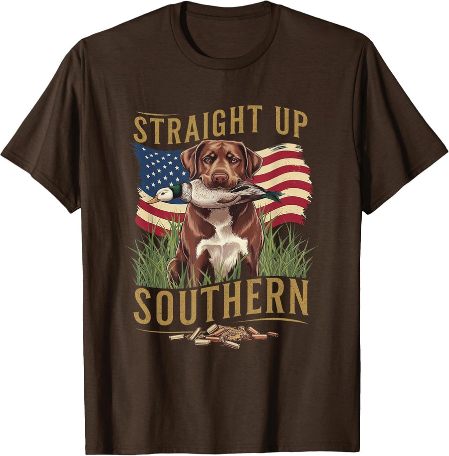 Straight Up Southern Hunting Dog and Duck T-Shirt - Brown