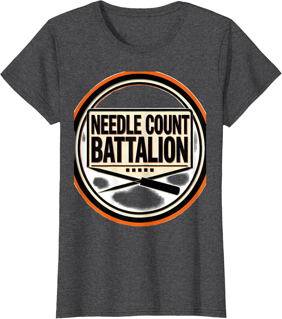 Women's Needle Count Battalion Stencil Graphic Surgical Tech T-Shirt - Dark Heather Grey