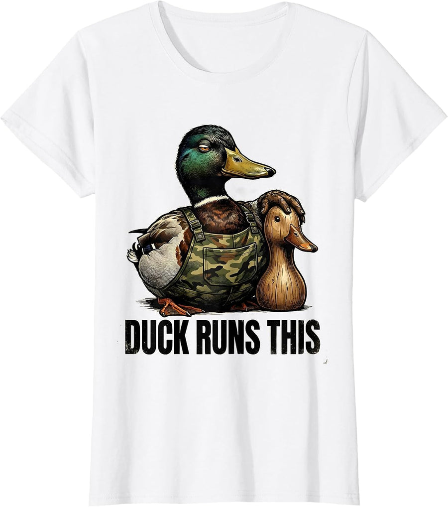 Women's Duck Runs This Vintage Duck Hunter Camo Outdoor Humor T-Shirt - White