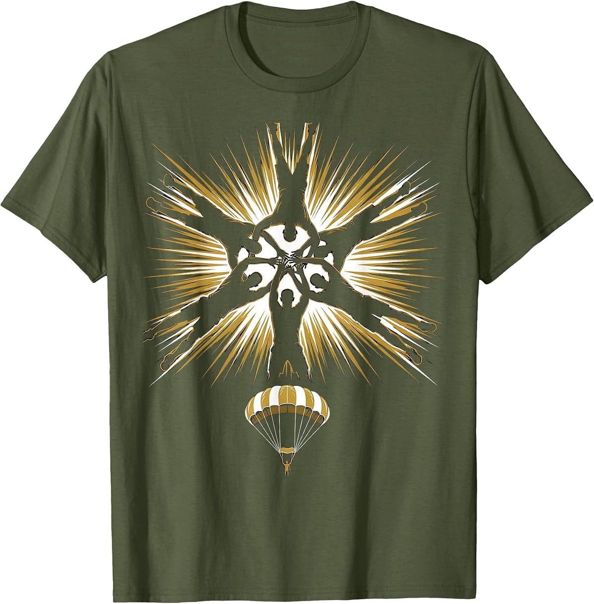 Skydiving Star Formation Team Freefall Design T-Shirt - Olive Green