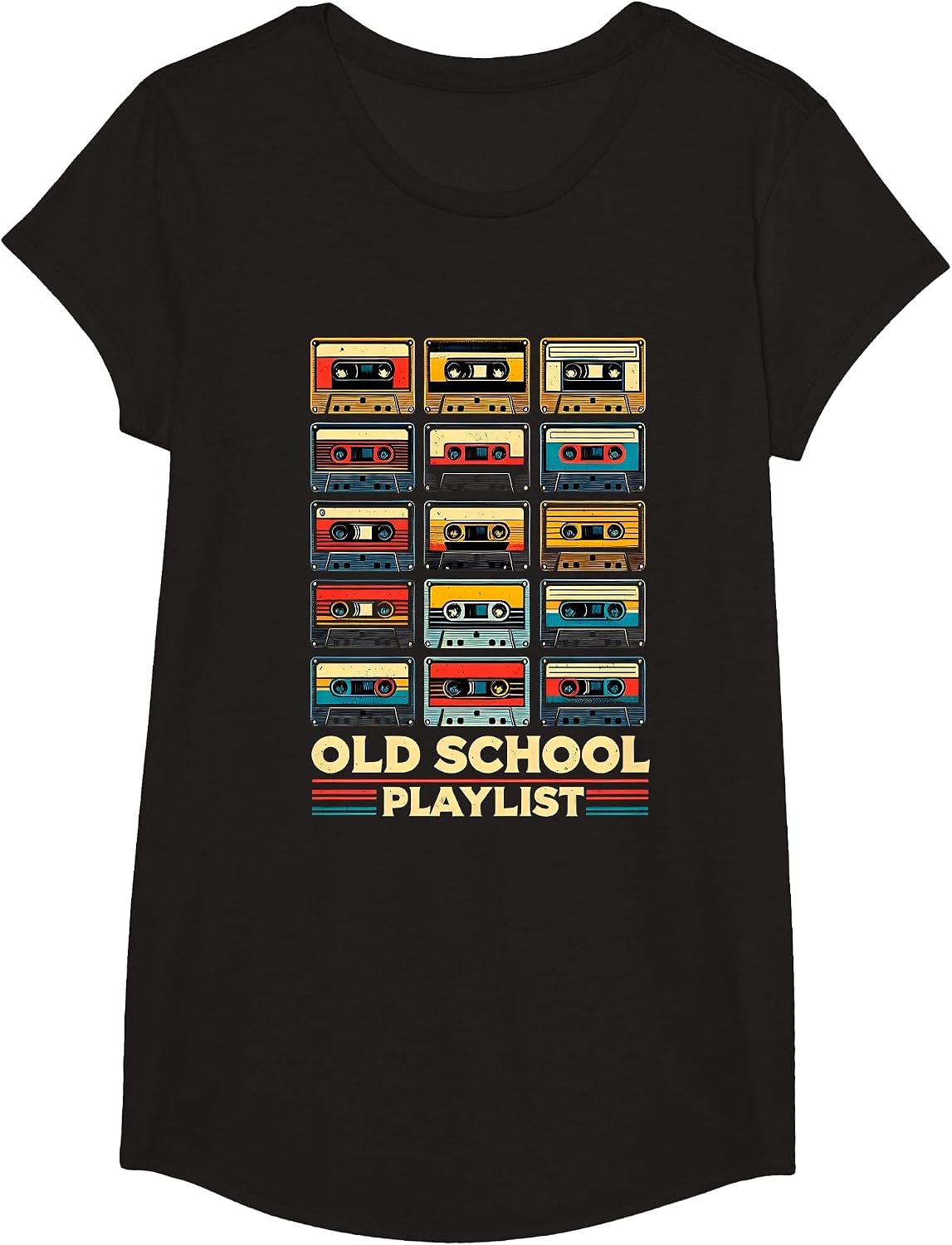 Old School Playlist Retro 80s 90s Cassette Tape Music T-Shirt - Girls Black