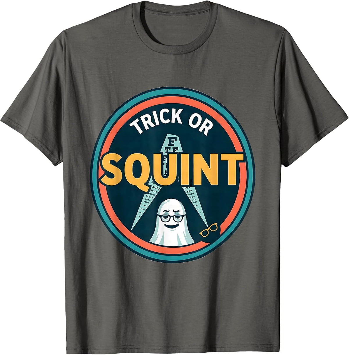 Men's Trick Or Squint Funny Optometrist Halloween Boo Crew Costume T-Shirt - Asphalt Grey