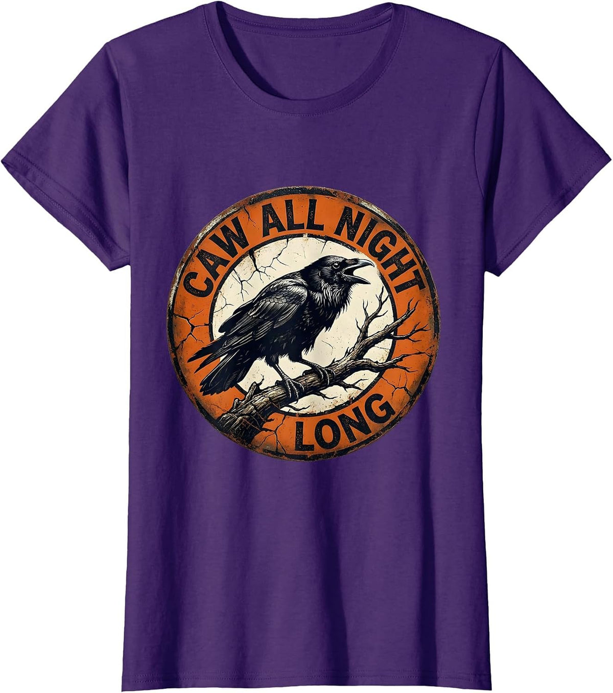 Women's CAW All Night Long Crow Night Owl Design T-Shirt - Purple