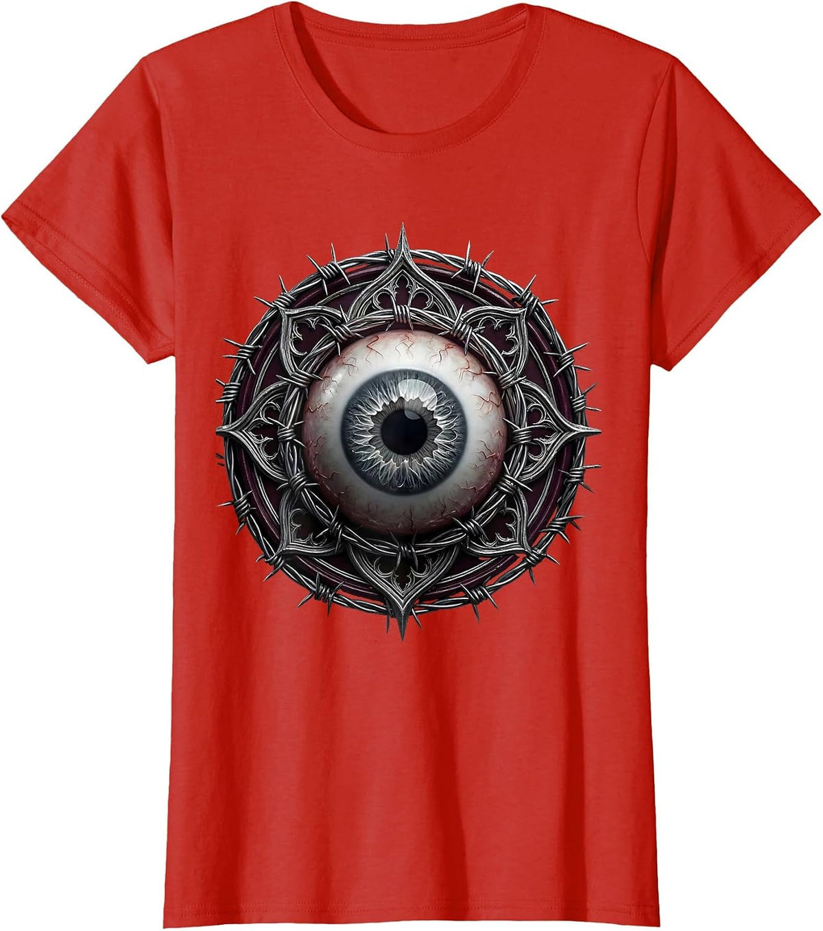 Grunge Eyeball Barbed Wire Halo Dark Art T-Shirt - Red