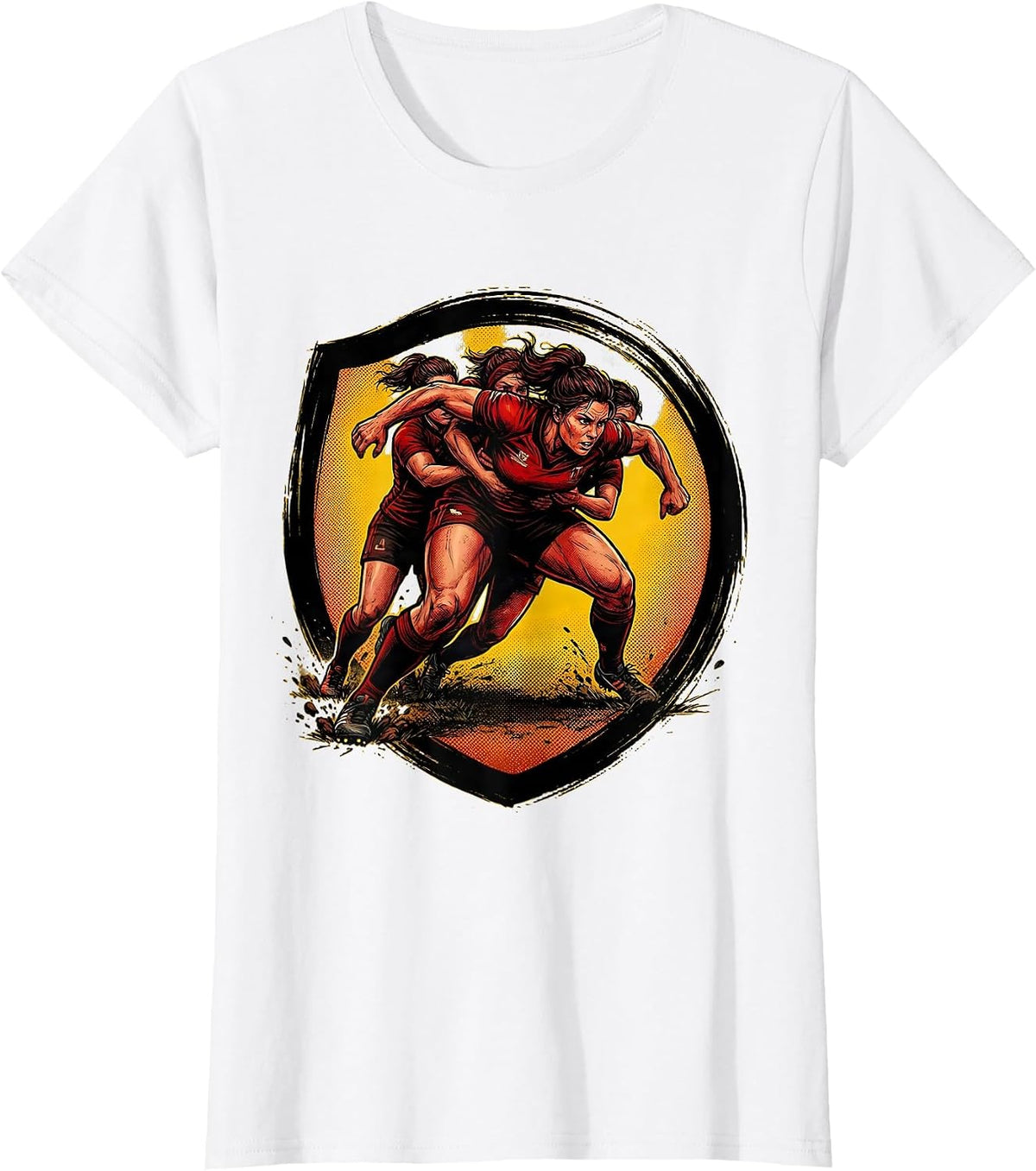 Rugby Player Carrying Defenders Graphic T-Shirt - White