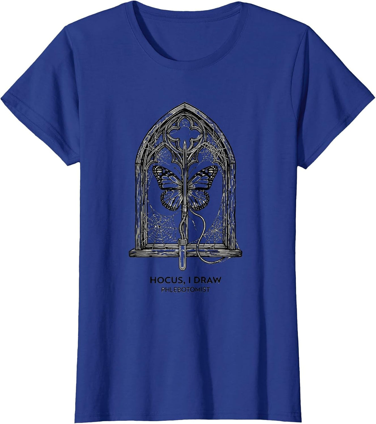 Women's Hocus, I Draw, Phlebotomist Funny Halloween Nurse Lab Tech T-Shirt - Royal Blue