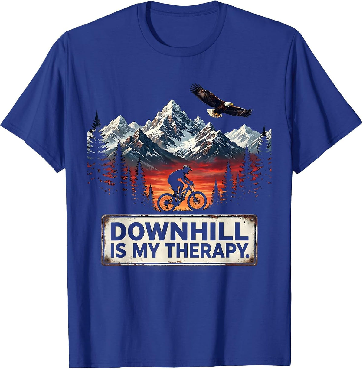 Downhill Is My Therapy Mountain Bike Design T-Shirt - Royal Blue