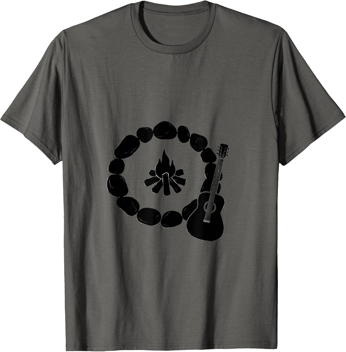 College Campfire Guitar Graphic Tee T-Shirt - Asphalt Grey