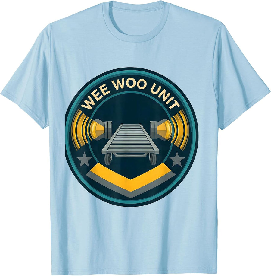 Men's Wee Woo Unit Funny EMT Paramedic EMS Crew Gag Gift T-Shirt - Baby Blue