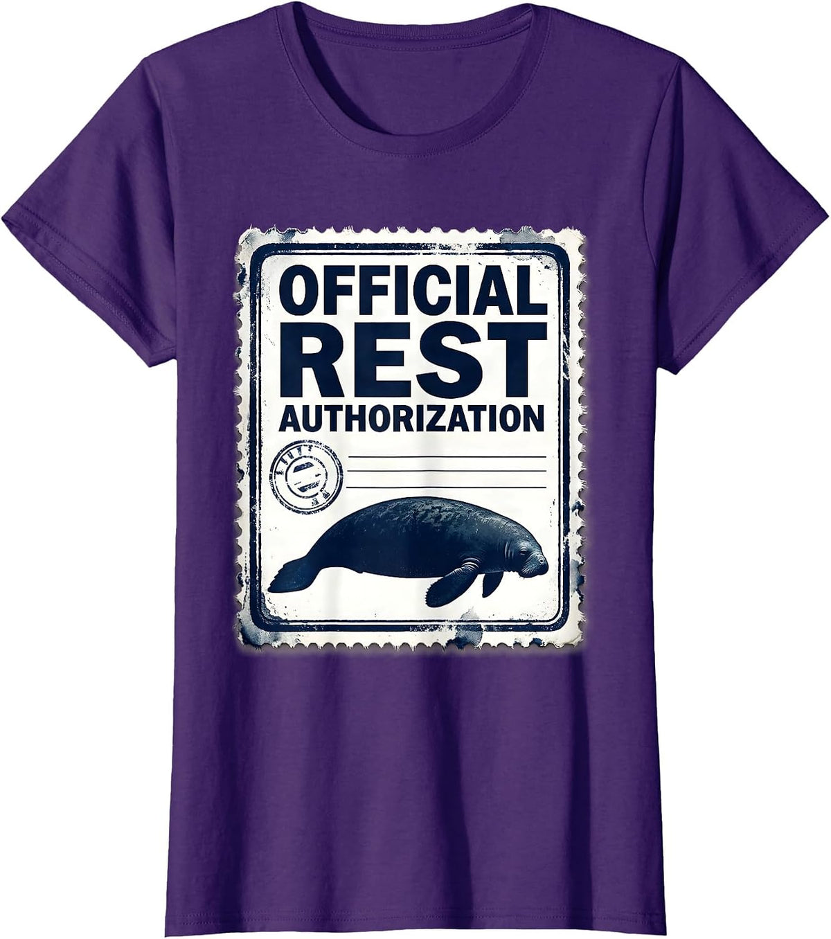 Women's Official Rest Authorization Funny Manatee Sea Cow Wildlife T-Shirt - Purple