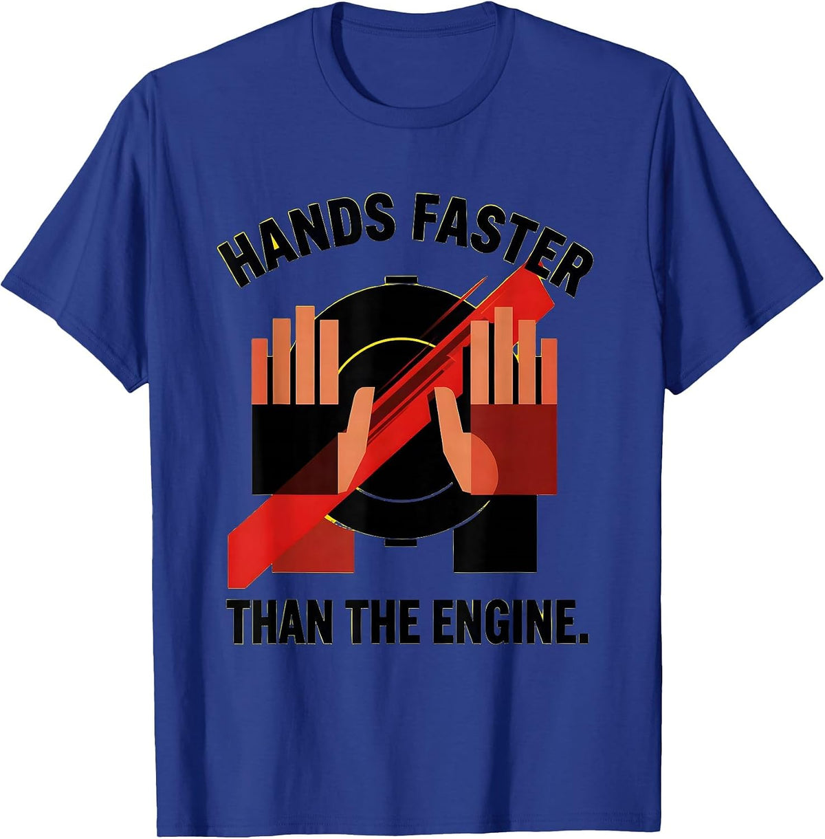 Men's Hands Faster Than The Engine Pit Crew Design T-Shirt - Royal Blue