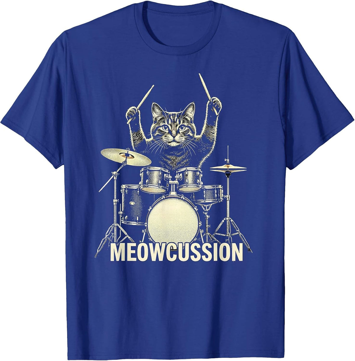 Meowcussion Cat Drummer Rock Humor Pet Lover Gift T-Shirt - Royal Blue