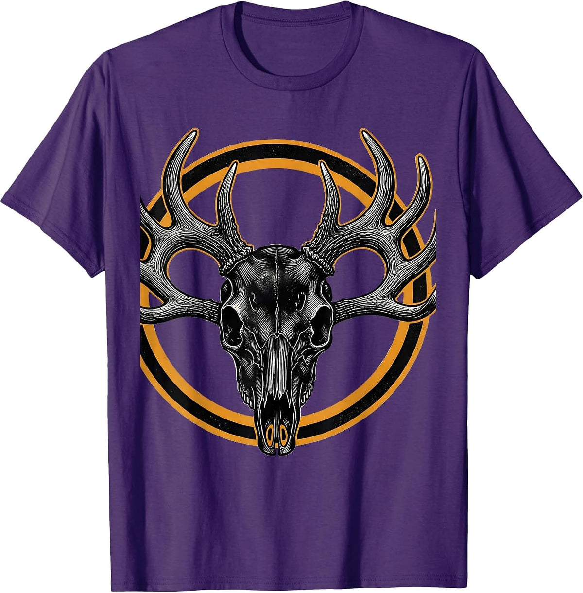 Men's Deer Skull Antler Rack Hunting Illustration T-Shirt - Purple