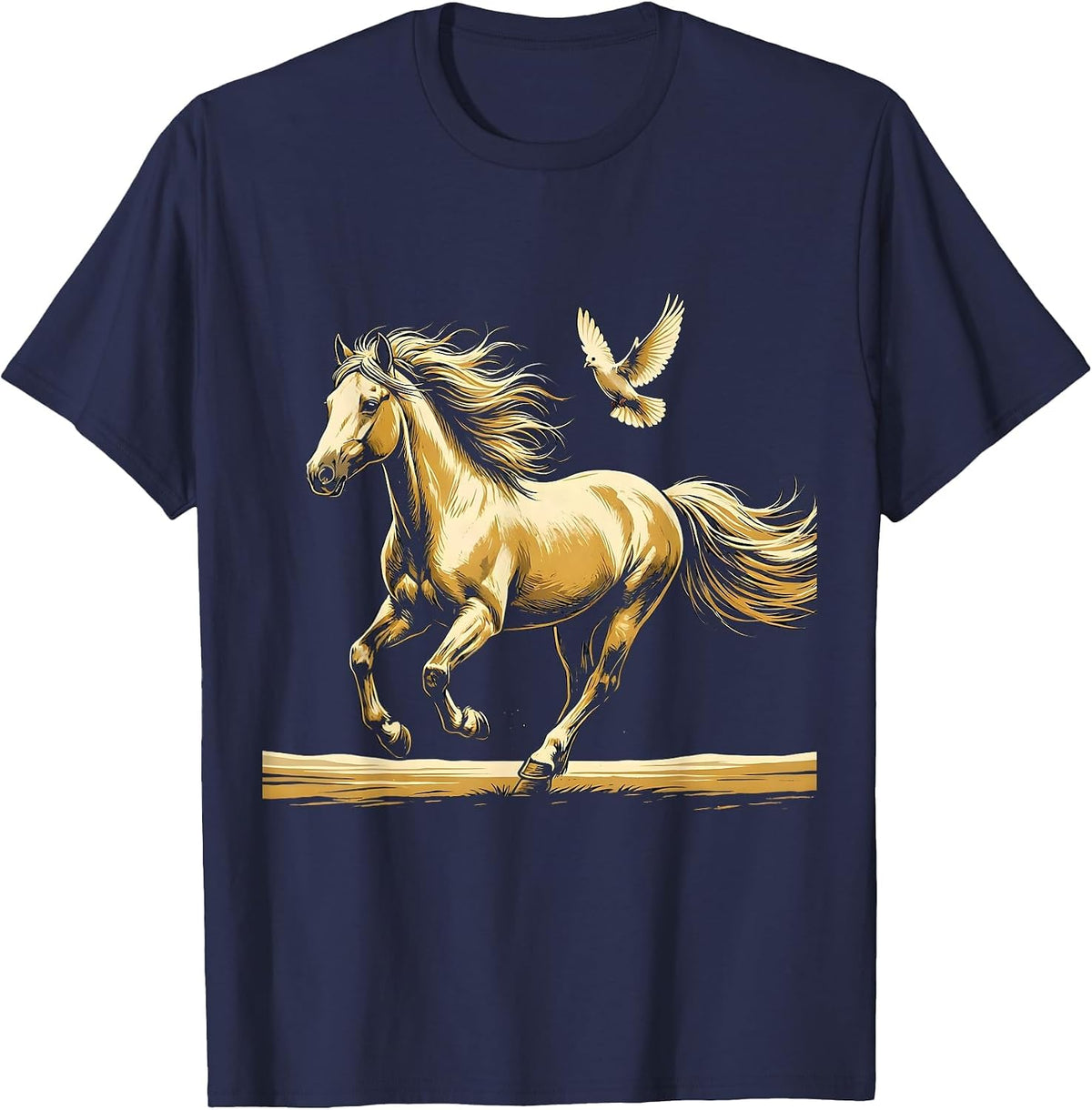 Men's Wild Horse Galloping Across Open Plains Graphic T-Shirt - Navy Blue