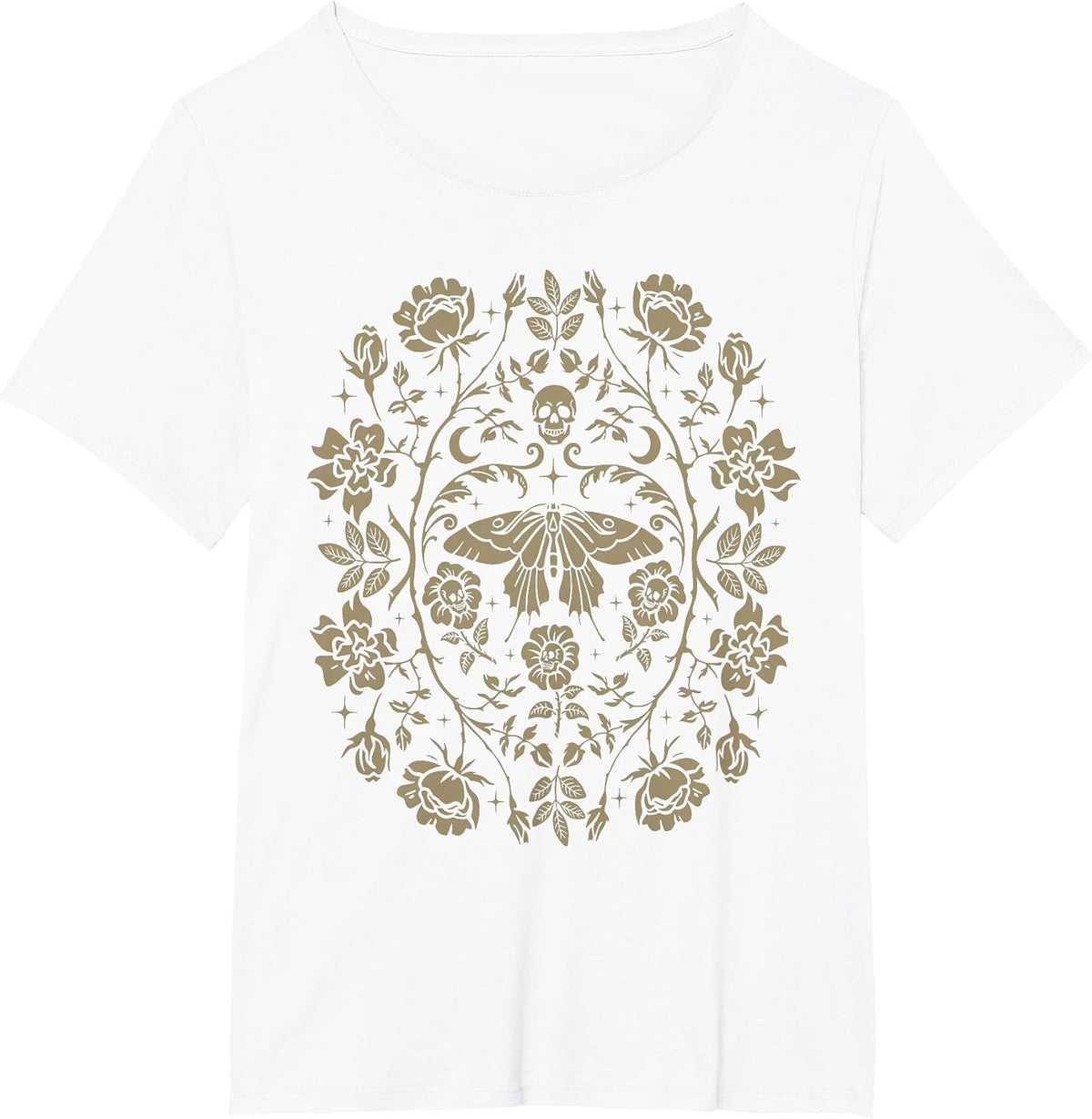 Vintage Moth Skull Aesthetic Floral for Men Women Boys Girls T-Shirt - White