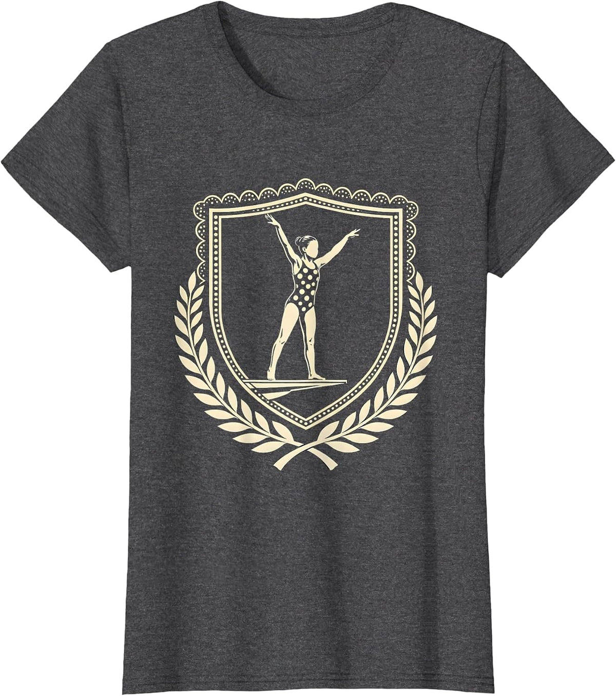 Women's Polka Dot Swimmer Diving Board Graphic Tee T-Shirt - Dark Heather Grey