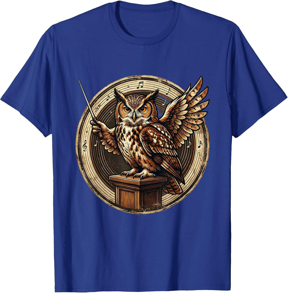 Owl Conductor Music Teacher Baton Podium Design T-Shirt - Royal Blue