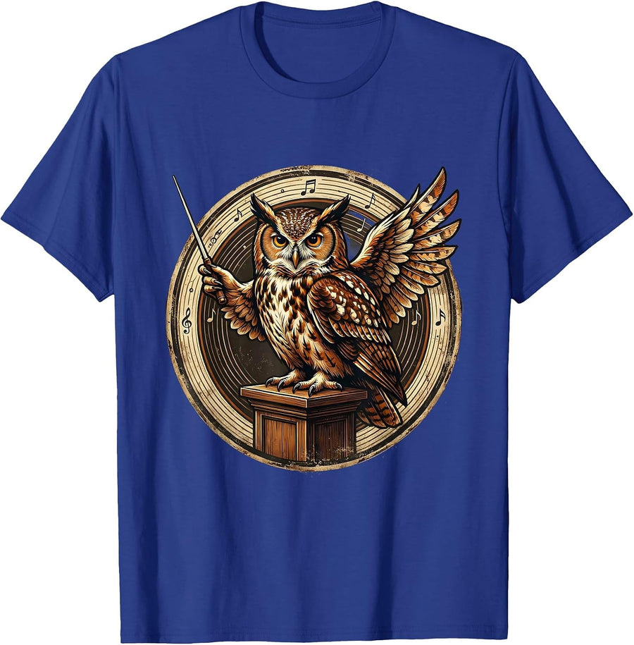 Owl Conductor Music Teacher Baton Podium Design T-Shirt - Royal Blue