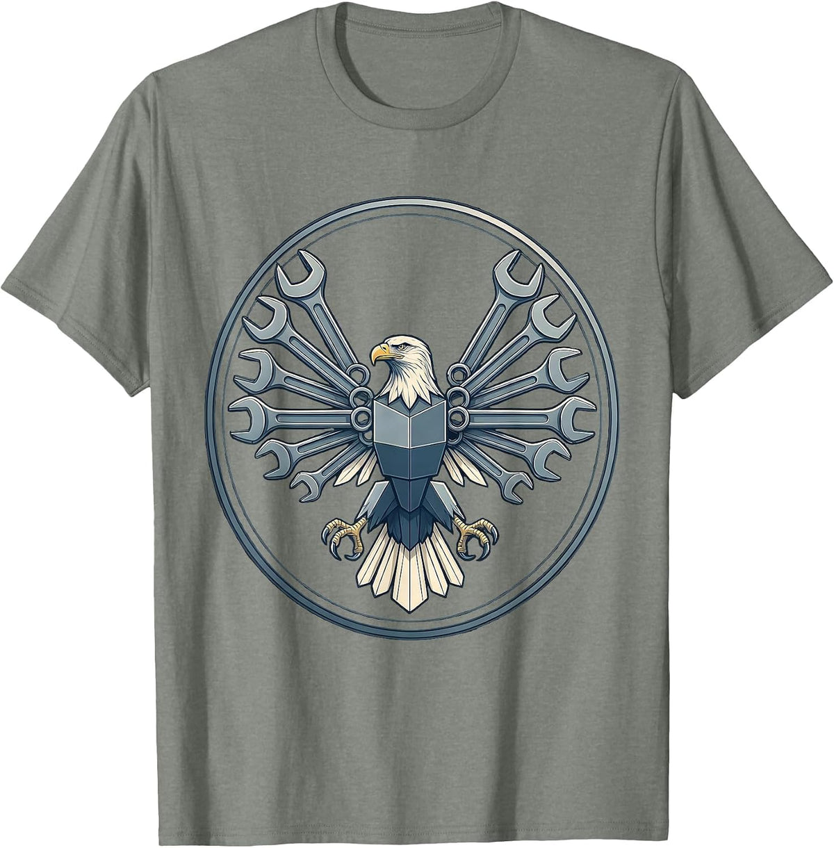 Men's Eagle Wings Socket Wrench Mechanic Graphic T-Shirt - Olive Heather