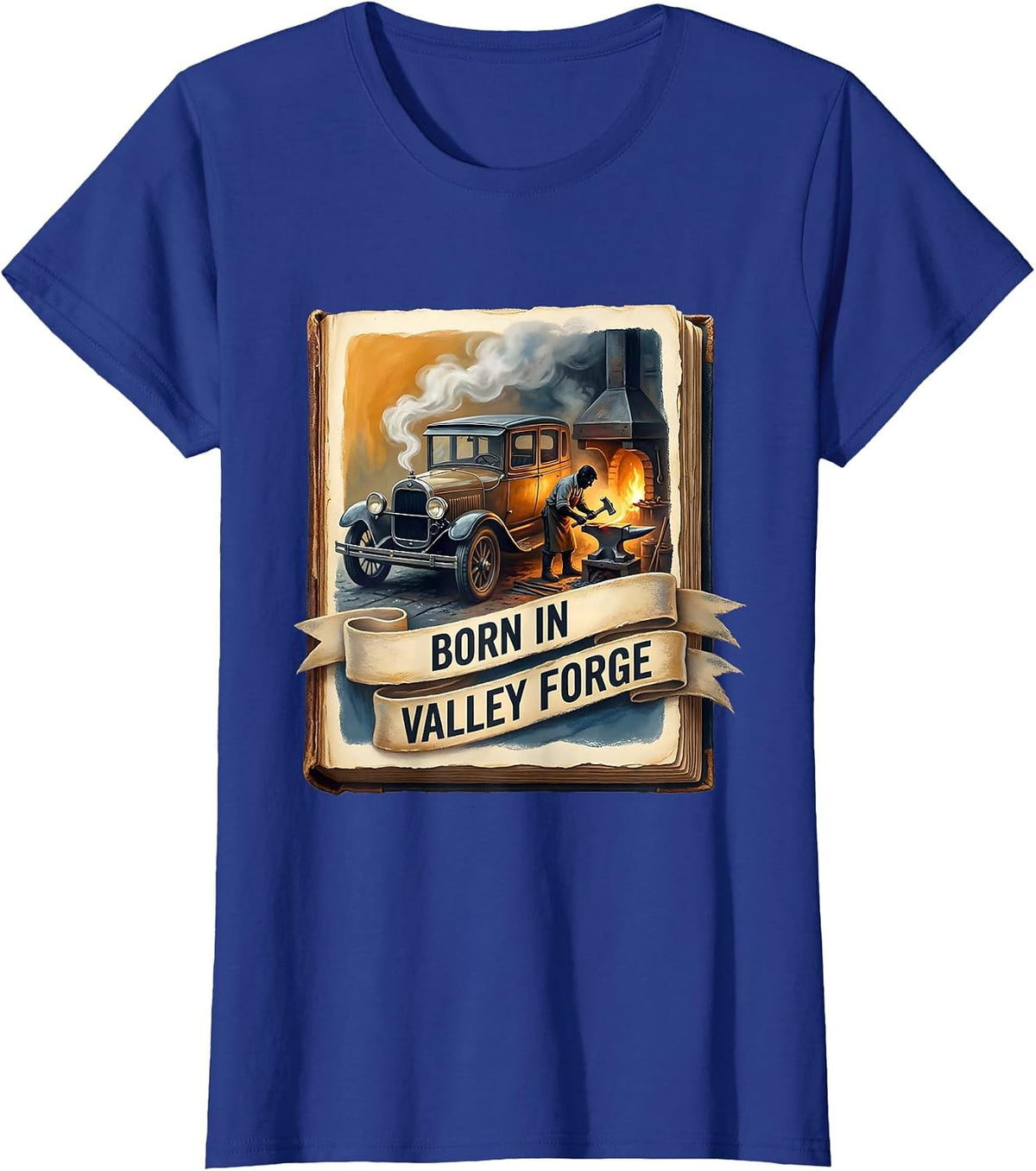Women's Born in Valley Forge Automotive Pride Design T-Shirt - Royal Blue