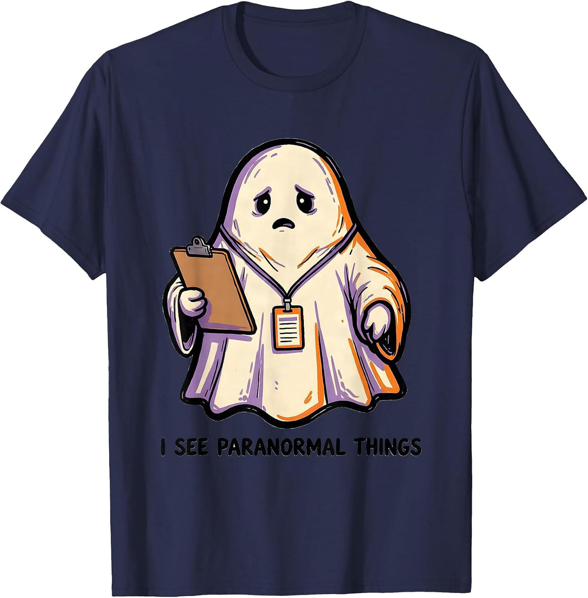 Men's I See Para Normal Things Funny Para Ghost Teacher Halloween T-Shirt - Navy Blue