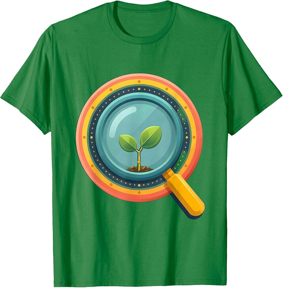 Men's First Grade Teacher Magnifying Glass Seedling T-Shirt - Kelly Green