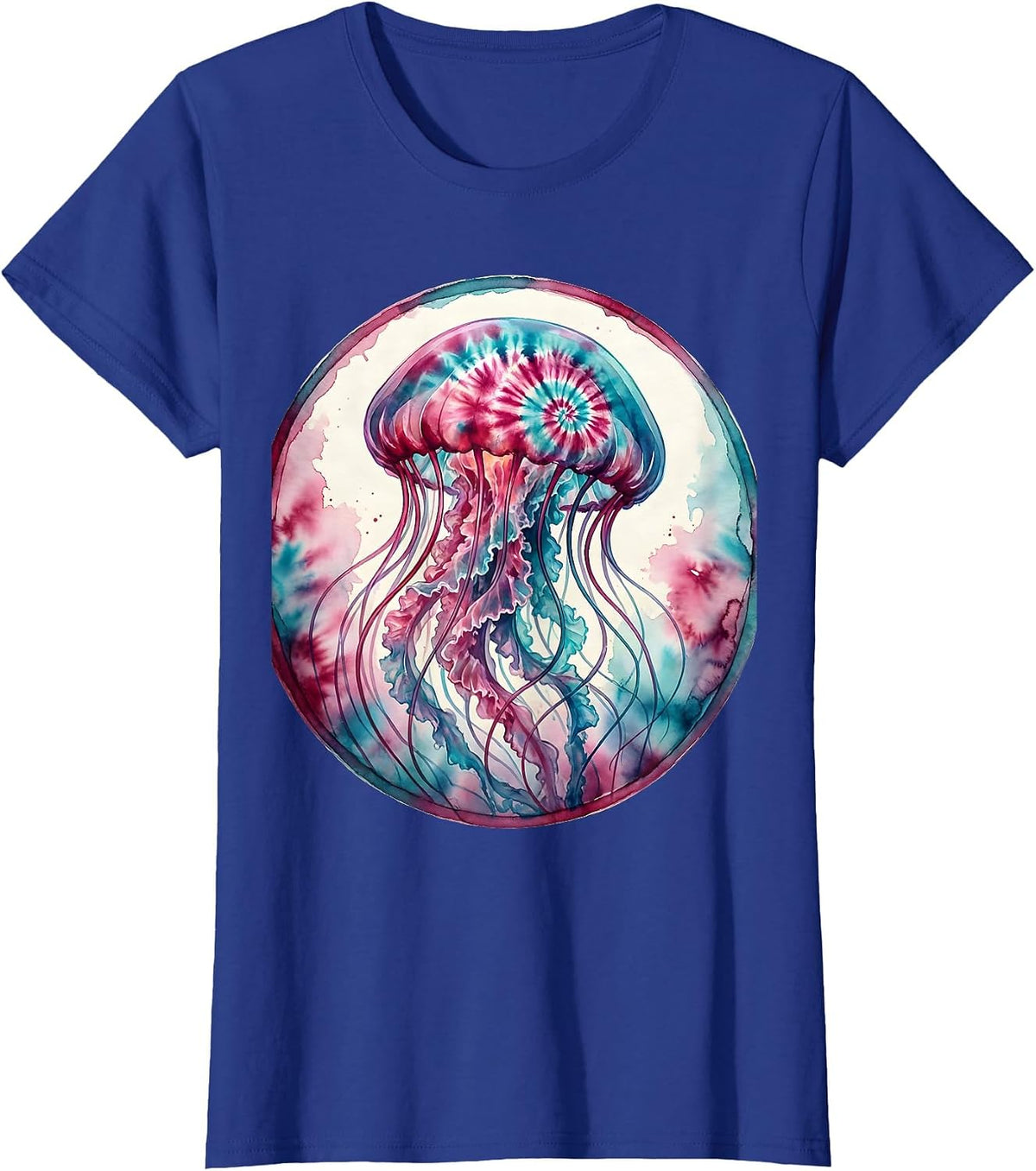 Women's Tie Dye Jellyfish Swirling Tentacles Art Design T-Shirt - Royal Blue