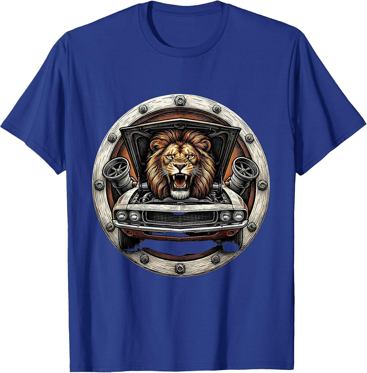 Men's Valley Forge Automotive Roaring Lion Engine Hood T-Shirt - Royal Blue