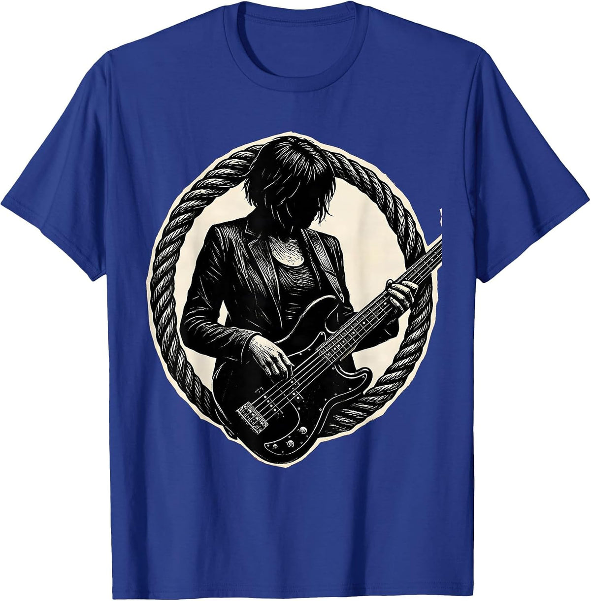 Bassist Wrapped in Guitar Cable Rock Art T-Shirt - Royal Blue