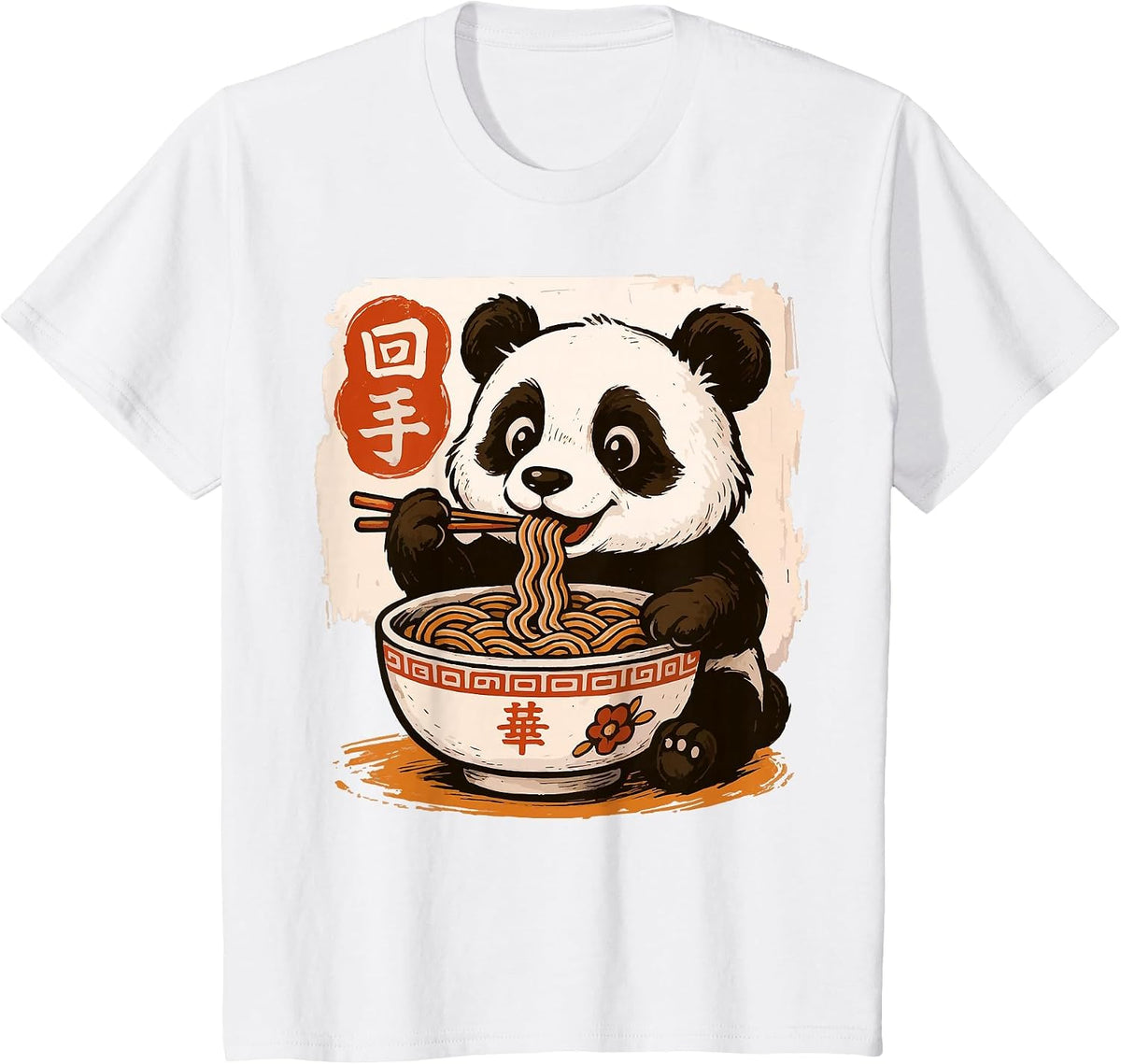 Anime Panda Eating Ramen Japanese Japan T-Shirt - White