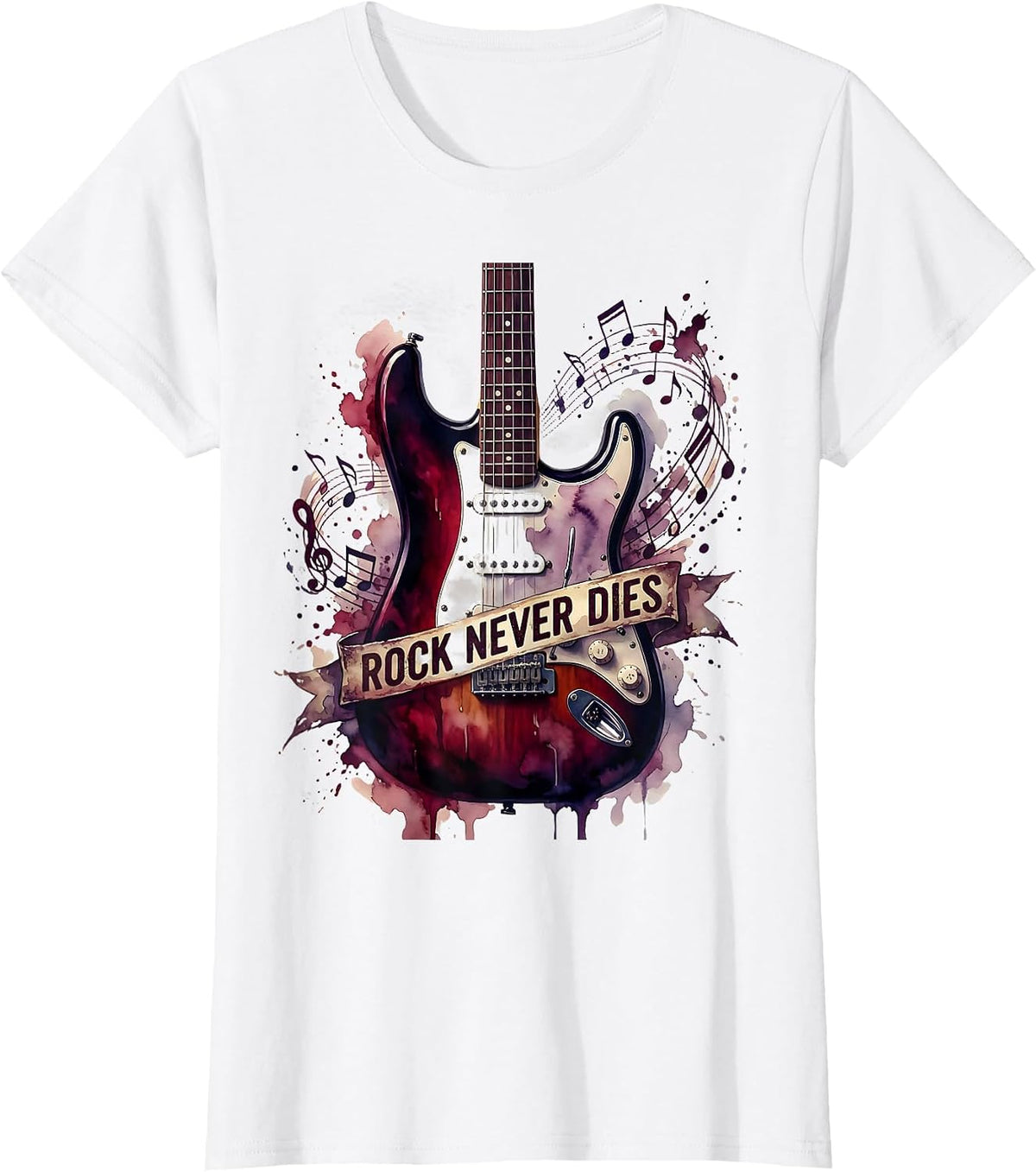 Women's Rock Never Dies Bold Rockstar Graphic Design T-Shirt - White