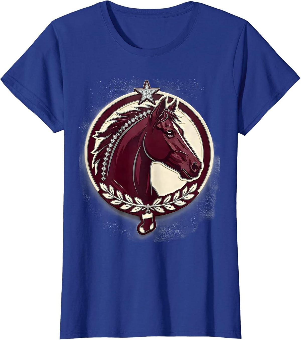 Women's Horse Head Seal Sparkle Varsity Horse Lover Christmas Pajama T-Shirt - Royal Blue