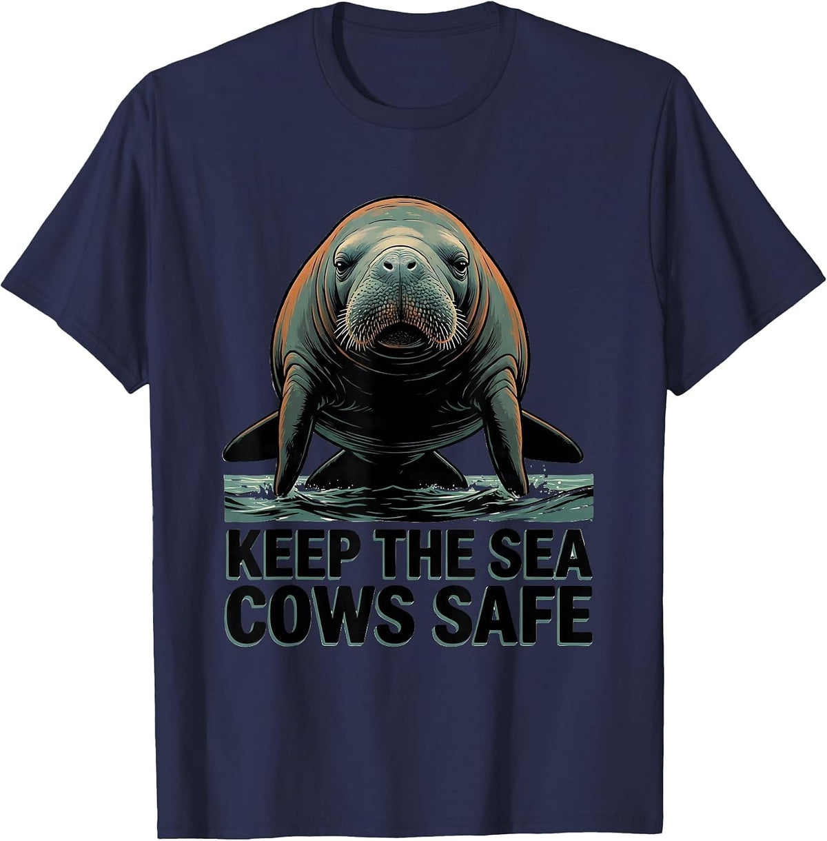 Men's Keep The Sea Cows Safe Funny Manatee Sea Animal Lover Humor T-Shirt - Navy Blue