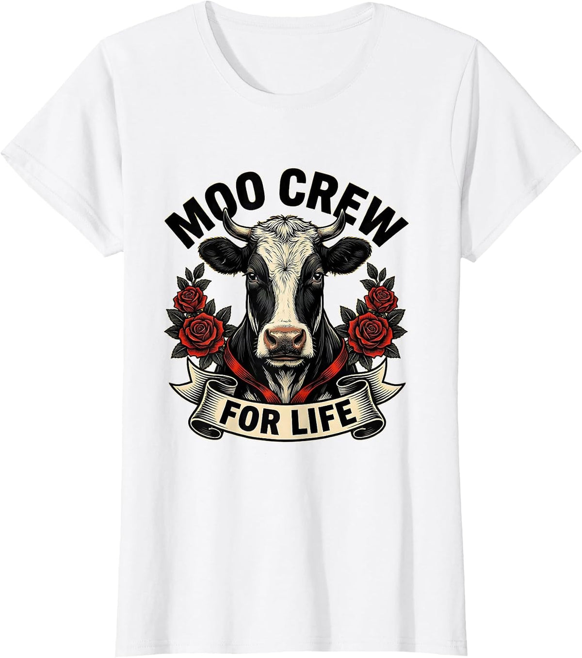 Women's Moo Crew For Life Funny Cow Lover Design T-Shirt - White
