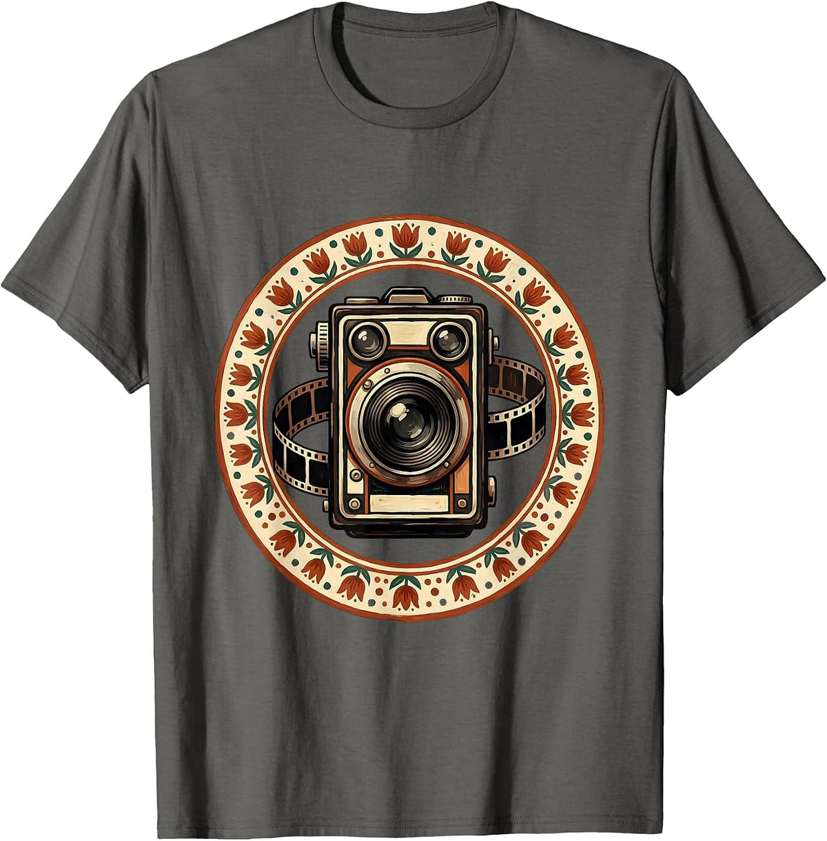 Vintage Camera Film Strip Retro Photography Graphic T-Shirt - Asphalt Grey
