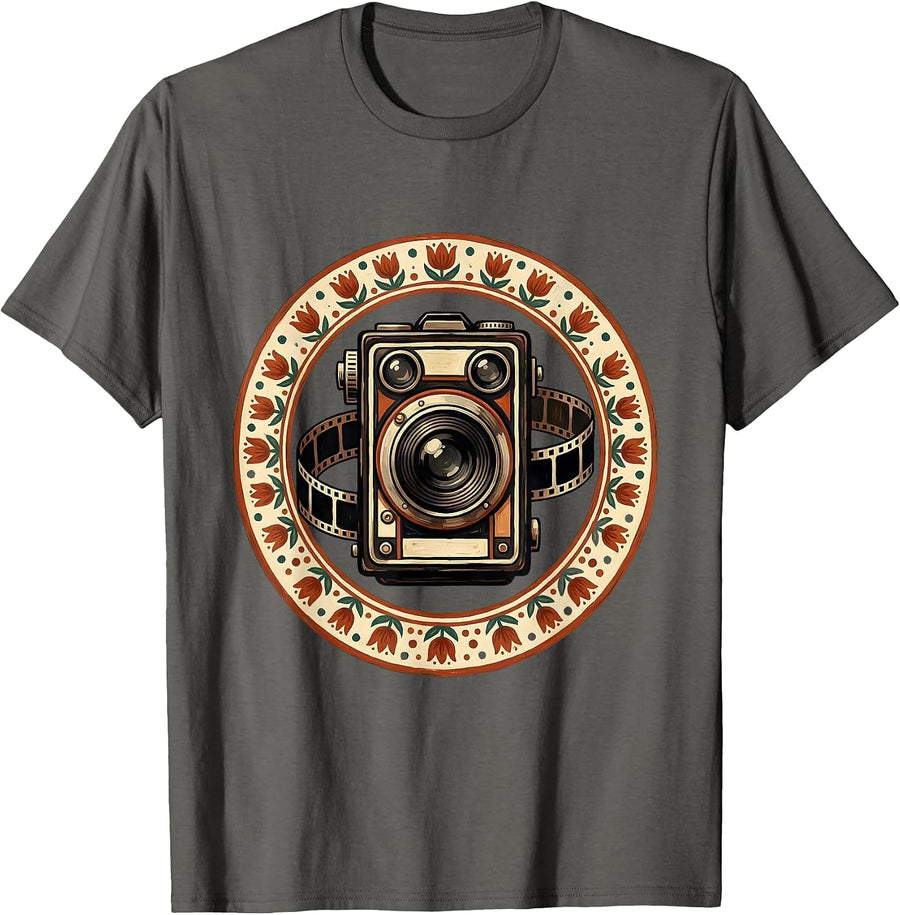 Vintage Camera Film Strip Retro Photography Graphic T-Shirt - Asphalt Grey