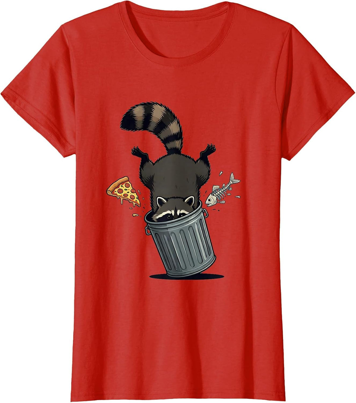 Midnight Raccoon Trash Can Raid Funny Graphic T-Shirt - Red