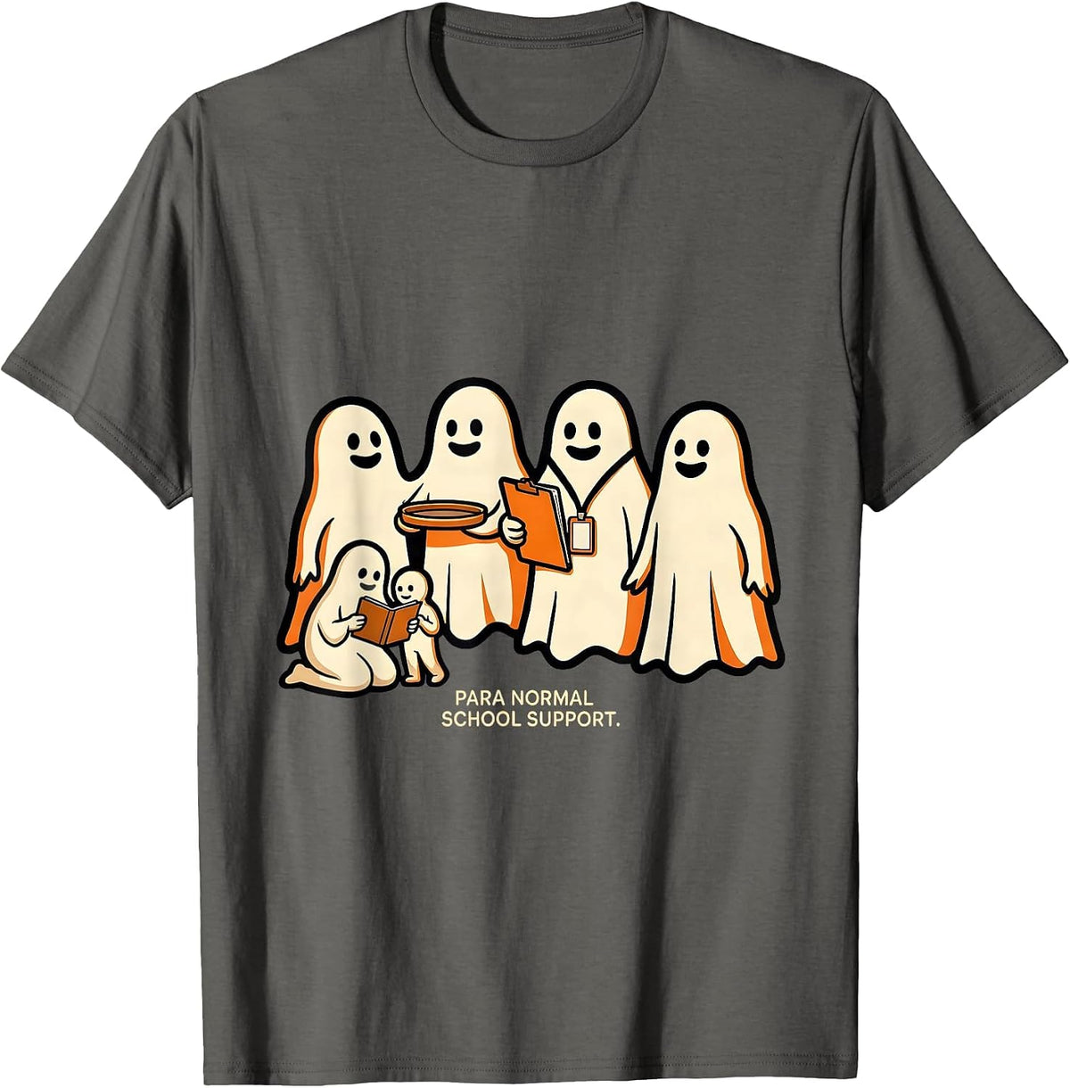 Men's Para Normal School Support Cartoon Paraeducator Halloween T-Shirt - Asphalt Grey