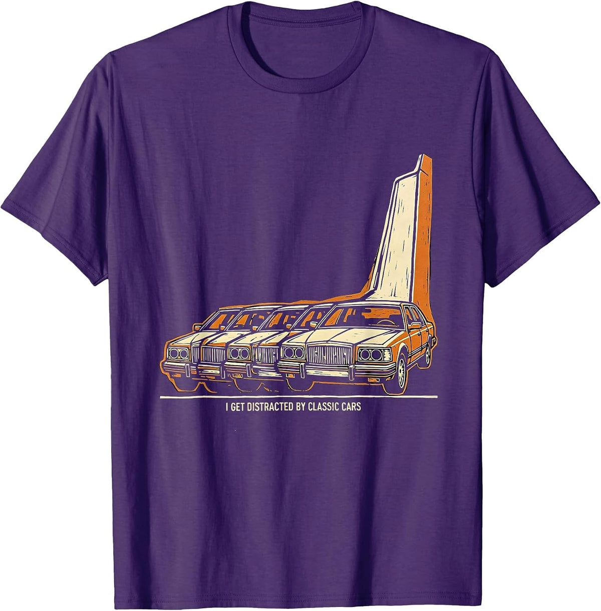 Men's I Get Distracted By Classic Cars Funny Classic Car Guy T-Shirt - Purple