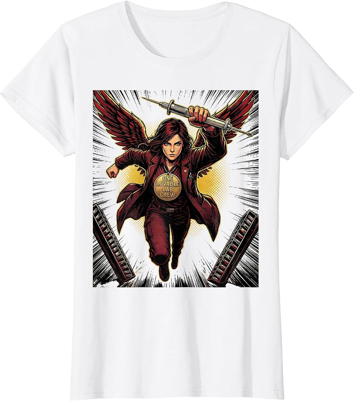 Women's One Lovable Lab Crew Comic Book Phlebotomist Lab Tech T-Shirt - White