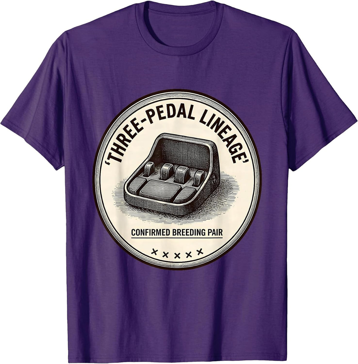 Three-Pedal Lineage, Confirmed Breeding Pair Car Guy T-Shirt - Purple