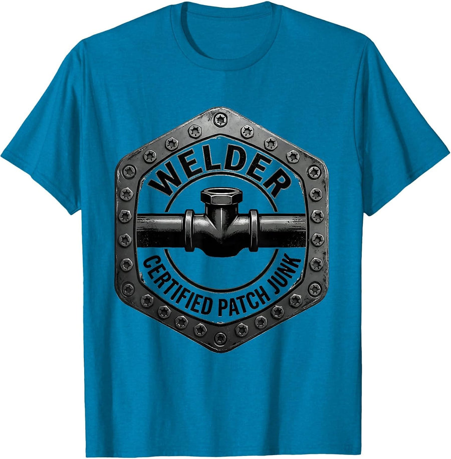 Welder — Certified Patch Junk Oilfield Worker Rugged T-Shirt - Sapphire Blue