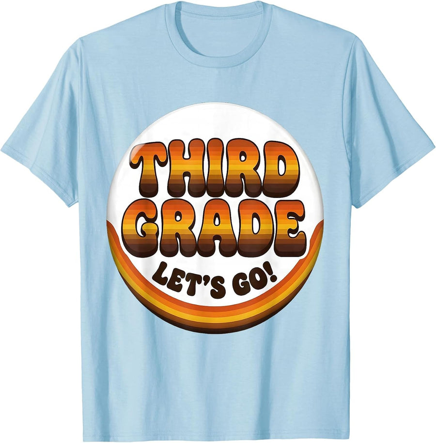 Men's Third Grade Let's Go Retro 70s Back to School Teacher T-Shirt - Baby Blue