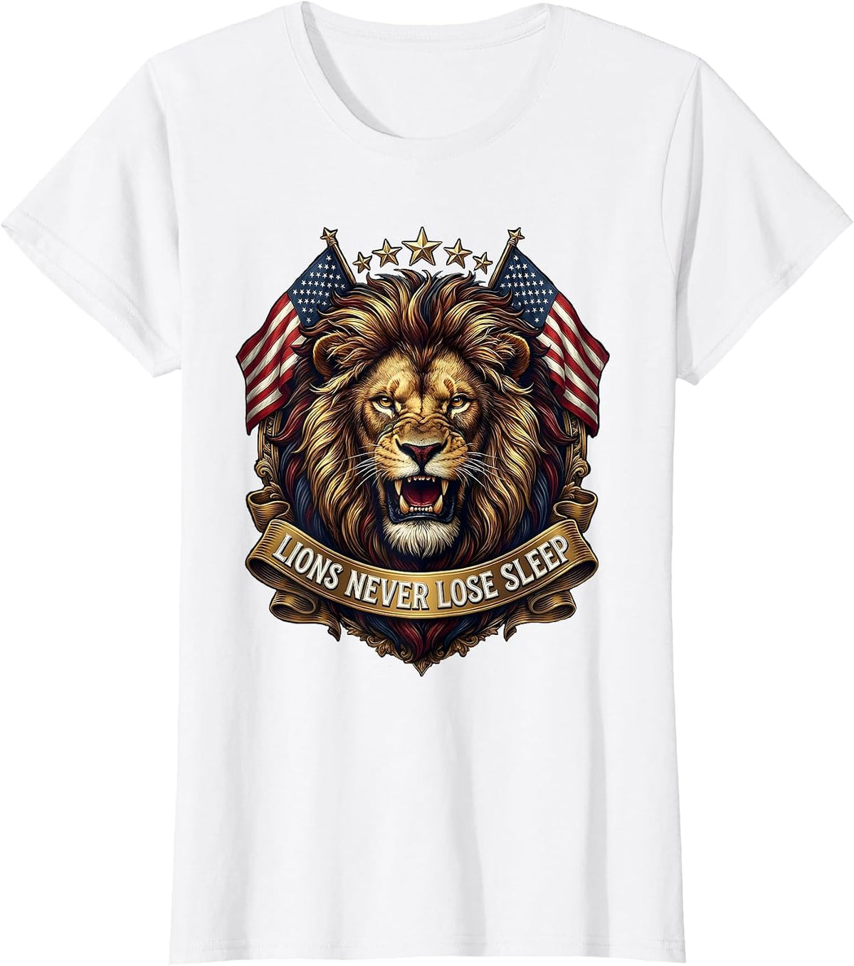 Lions Never Lose Sleep Bold Graphic Design T-Shirt - White