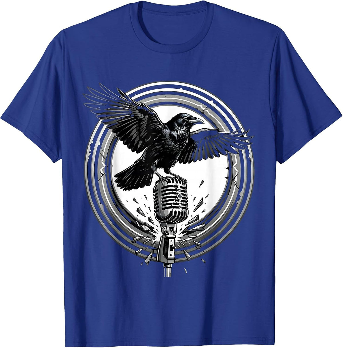 Crow on Broken Mic Punk Rock Graphic Design T-Shirt - Royal Blue