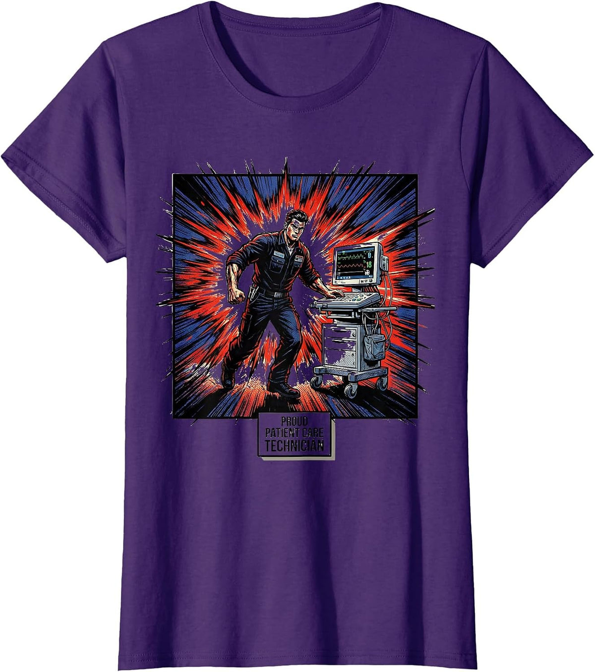 Women's Proud Patient Care Technician Comic Book PCT Workwear T-Shirt - Purple
