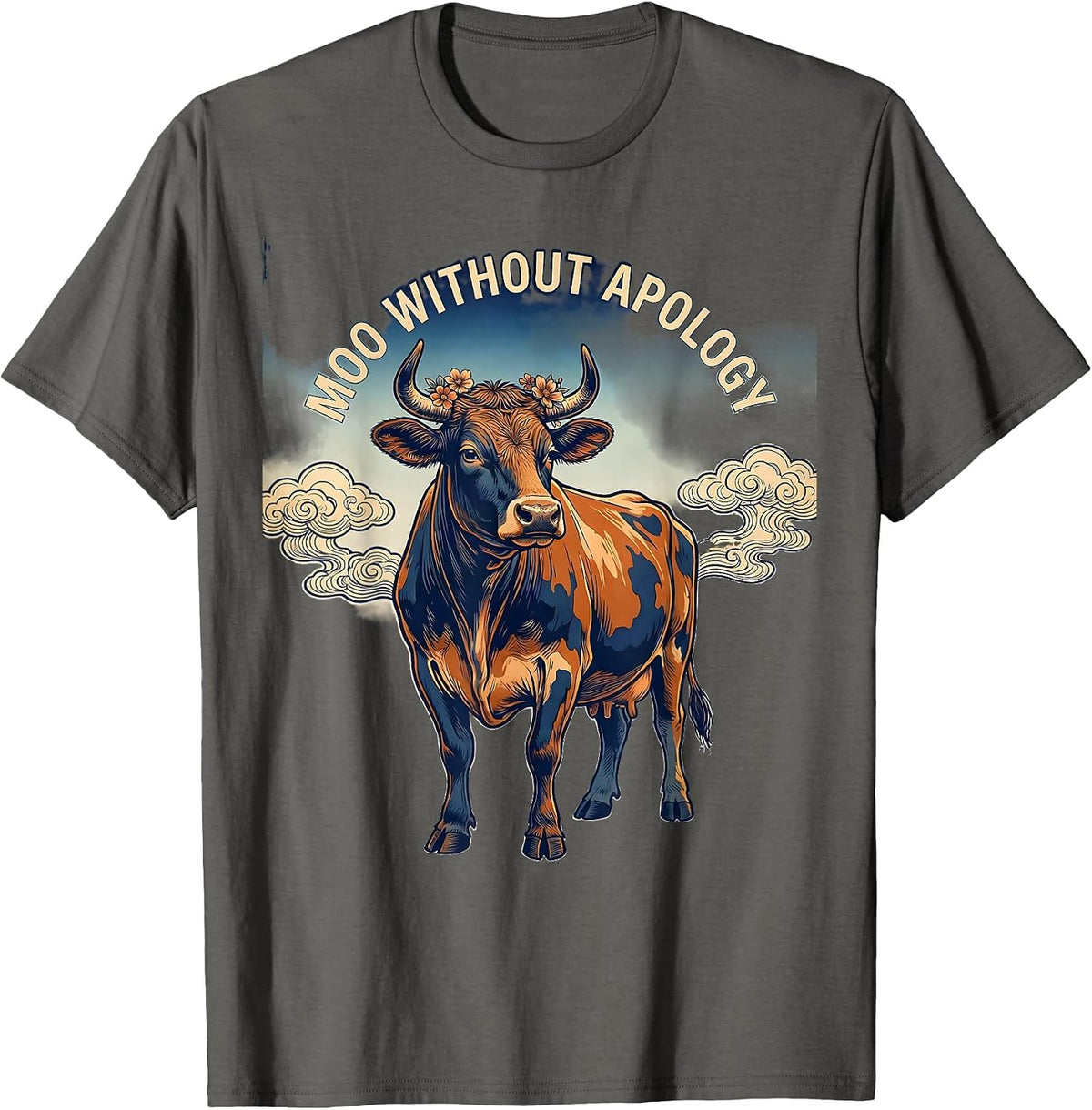 Men's Moo Without Apology Cow Lover Design T-Shirt - Asphalt Grey