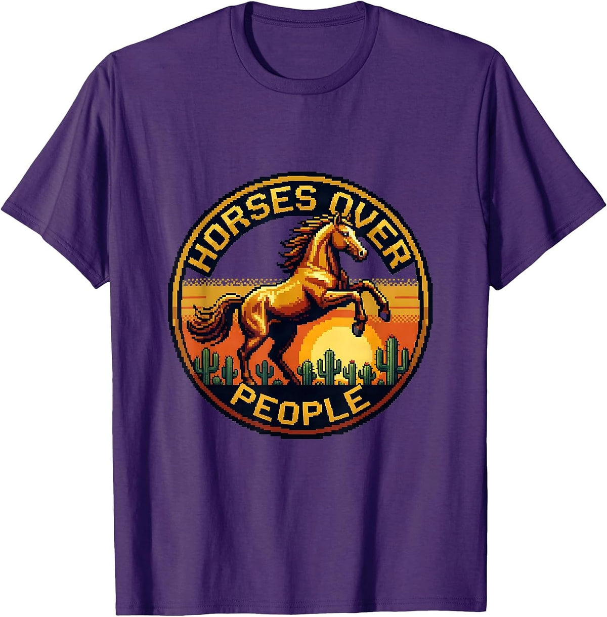 Horses Over People Western Graphic Design T-Shirt - Purple