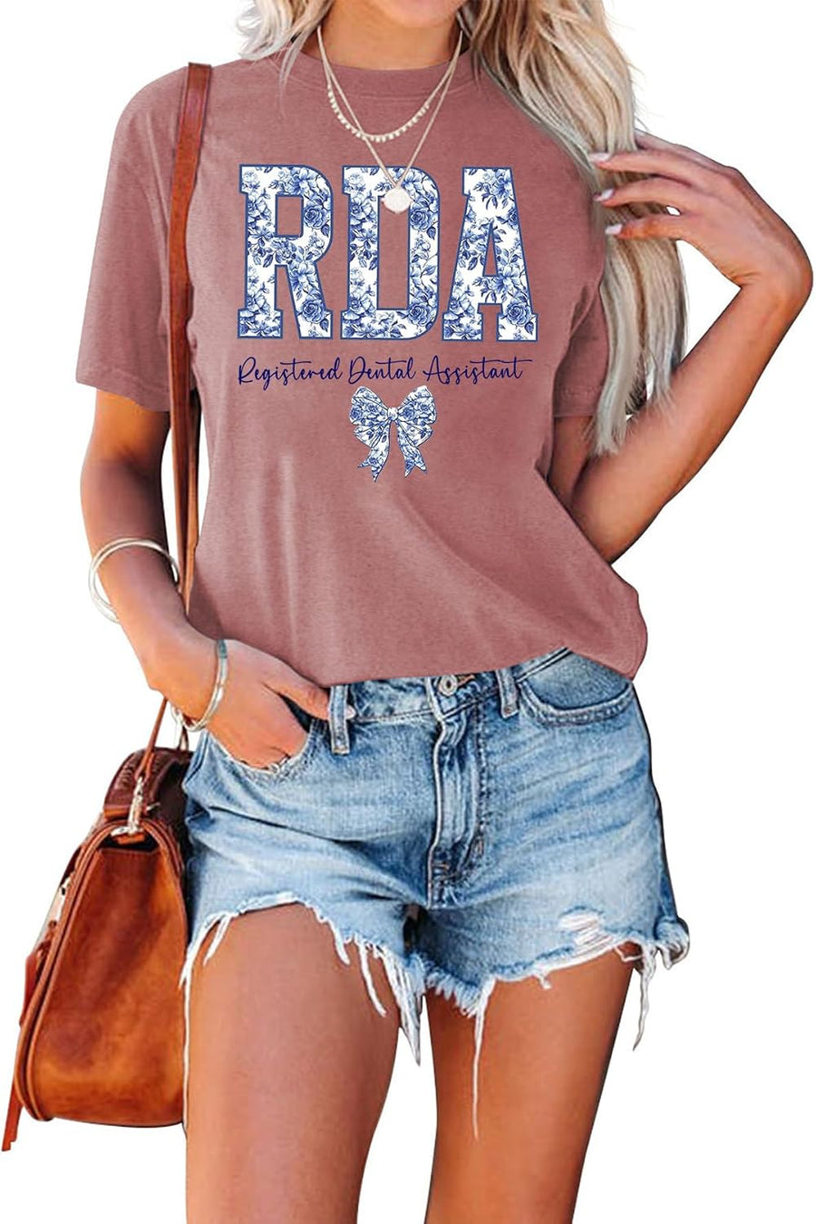 SAUIVD RDA Registered Dental Assistant T-Shirts for Women Flower Dental Shirt Gift for Dentist Short Sleeve Casual Tees -